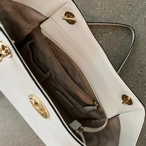 Michael Kors White Leather Top Zip Tote Bag - Picture 2 of 4